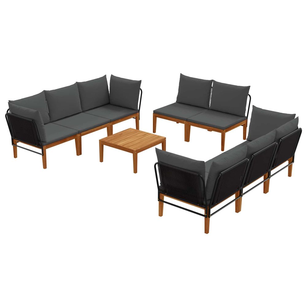 9 pc bois d'acacia massif et corde naturel
