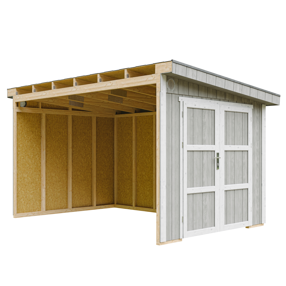Abri de jardin qualité premium 8,68 m² - h231x248x412 cm - sans plancher e paroi latérale - timbela m939b-tundra grey