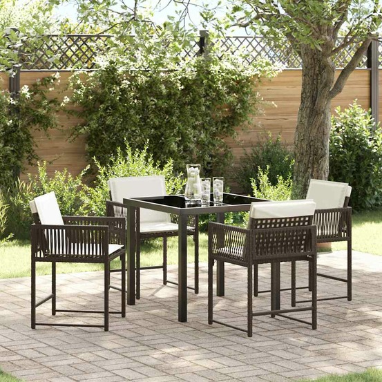 Ensemble de salle à manger pour jardin 5 pcs marron polyrotin