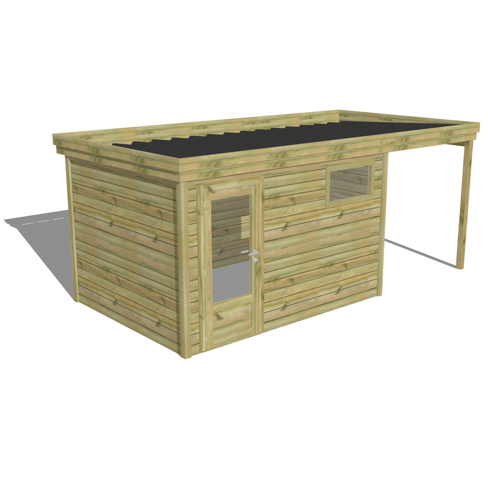 Abri de jardin bois pin traité autoclave 27mm - 5,44x2,64m / 14m2 - bac acier - abri français