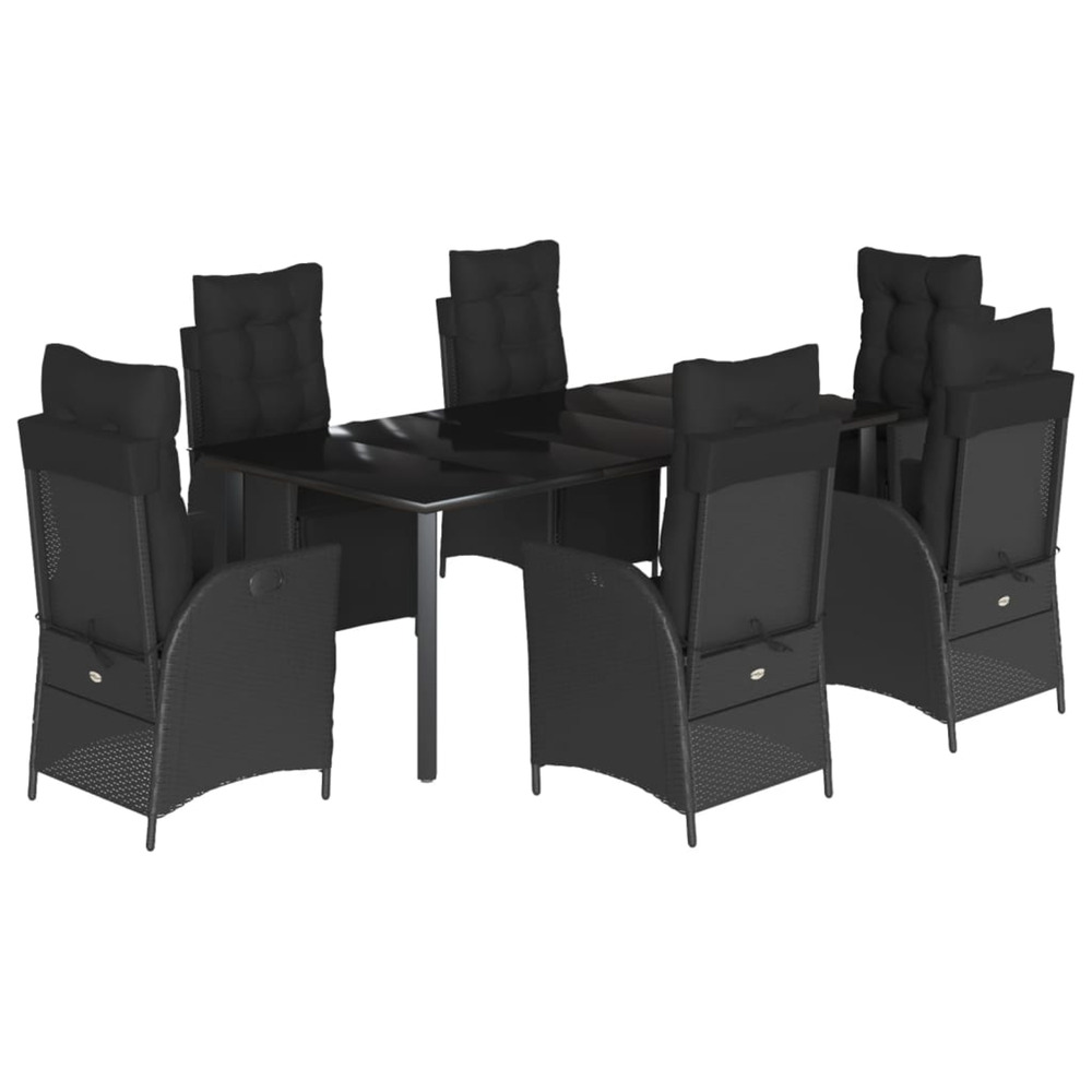 Ensemble à manger de jardin coussins 7pcs noir résine tressée