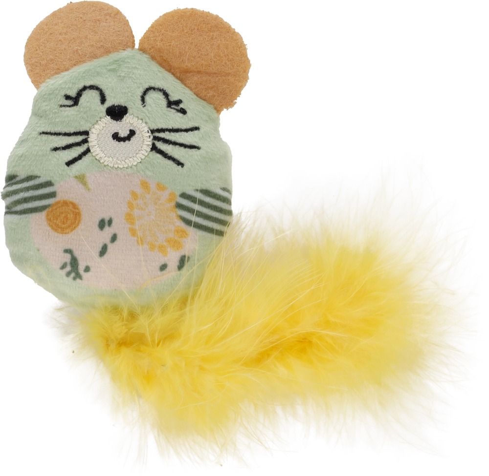 Souris en peluche avec plumes, cataire et crépitement