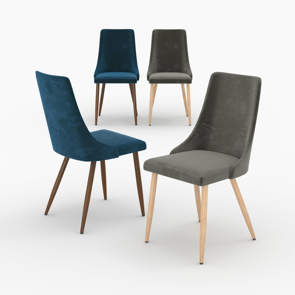 Vinni-pack 4 chaises en velours gris et bleu