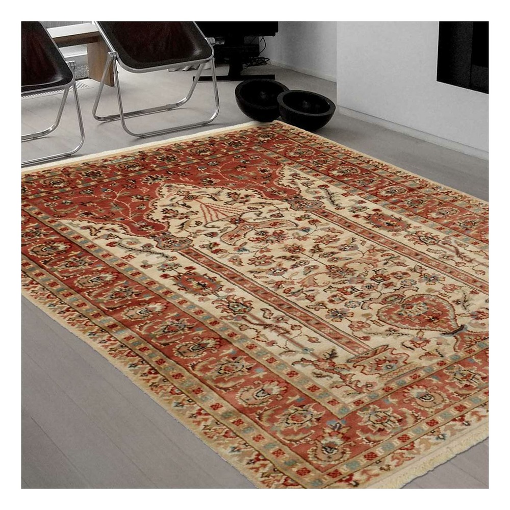 Authentique tapis d'orient 115x185 fait main en soie beige jihangir 42