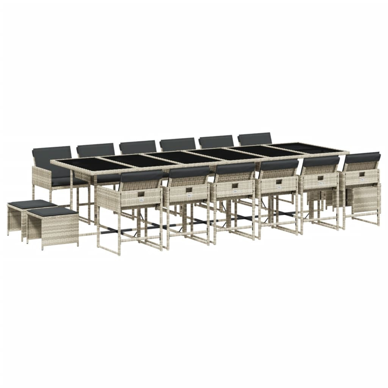 Ensemble à manger de jardin et coussins 17 pcs gris clair rotin