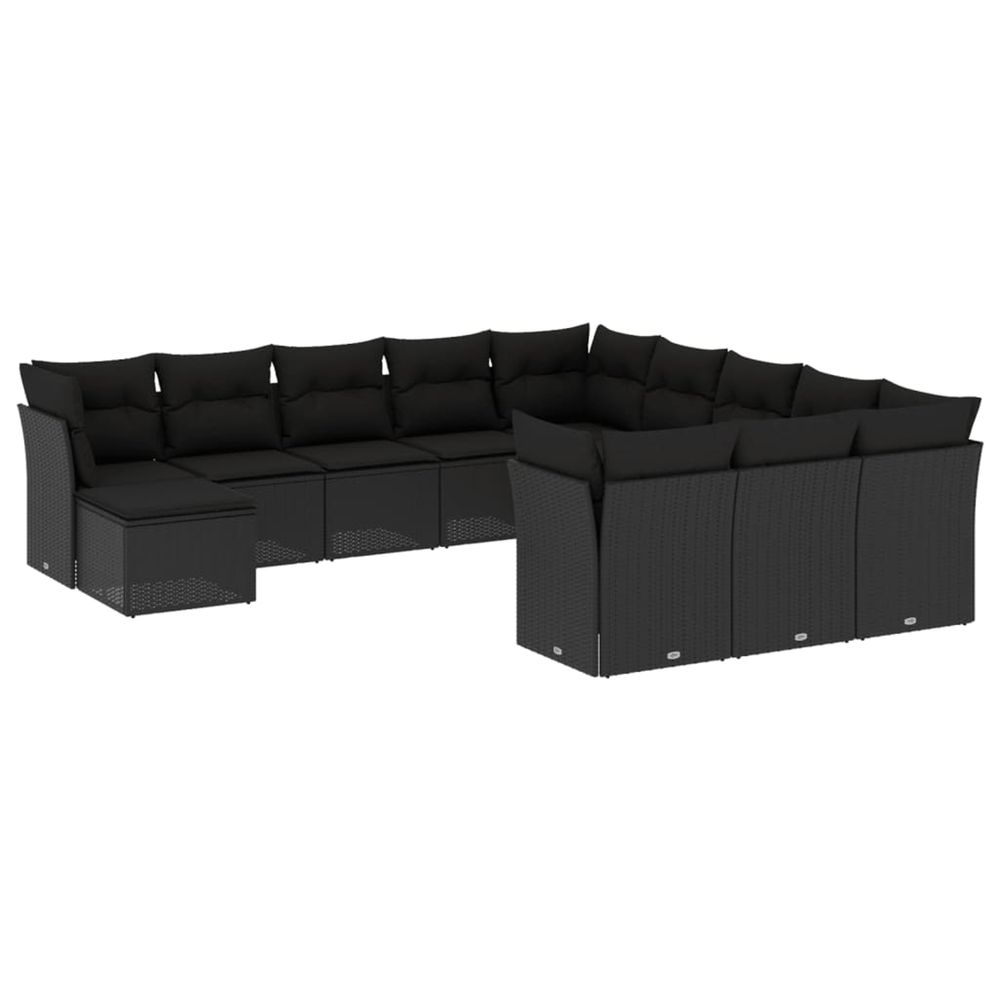Salon de jardin 12 pcs avec coussins noir résine tressée