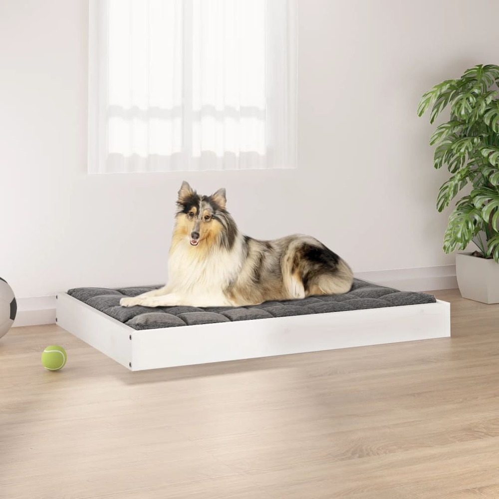 Lit pour chien blanc 91,5x64x9 cm bois de pin solide
