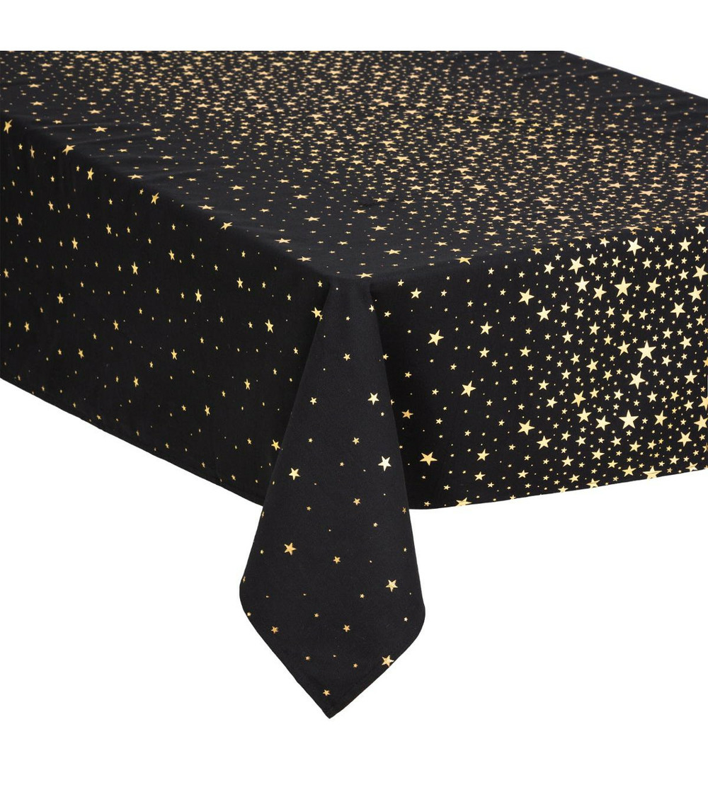 Nappe en coton noir et etoiles 140 x 360 cm