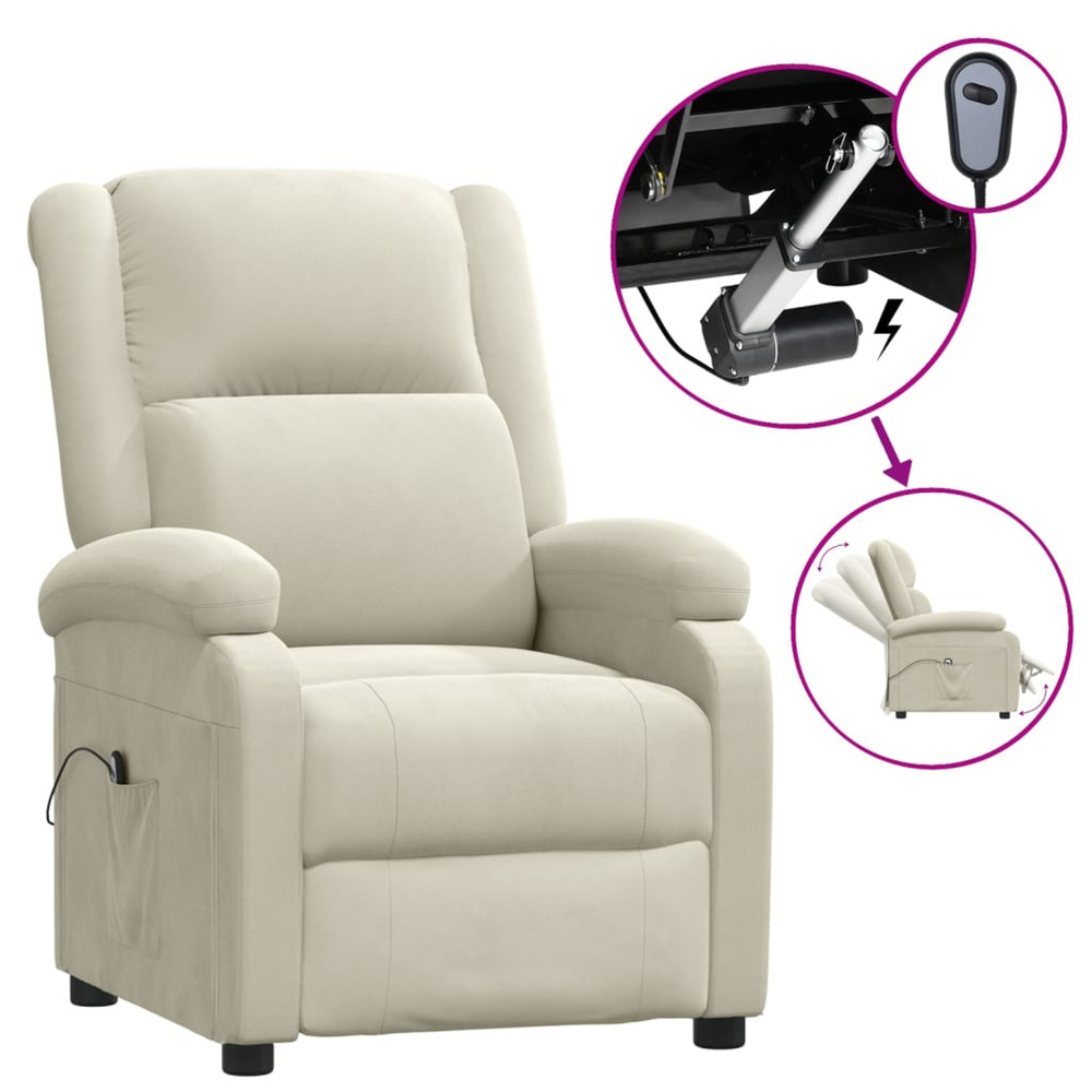 Fauteuil inclinable électrique crème velours