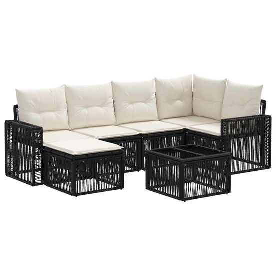 Ensemble de canapé de jardin 7 pc noir et blanc crème polyrotin