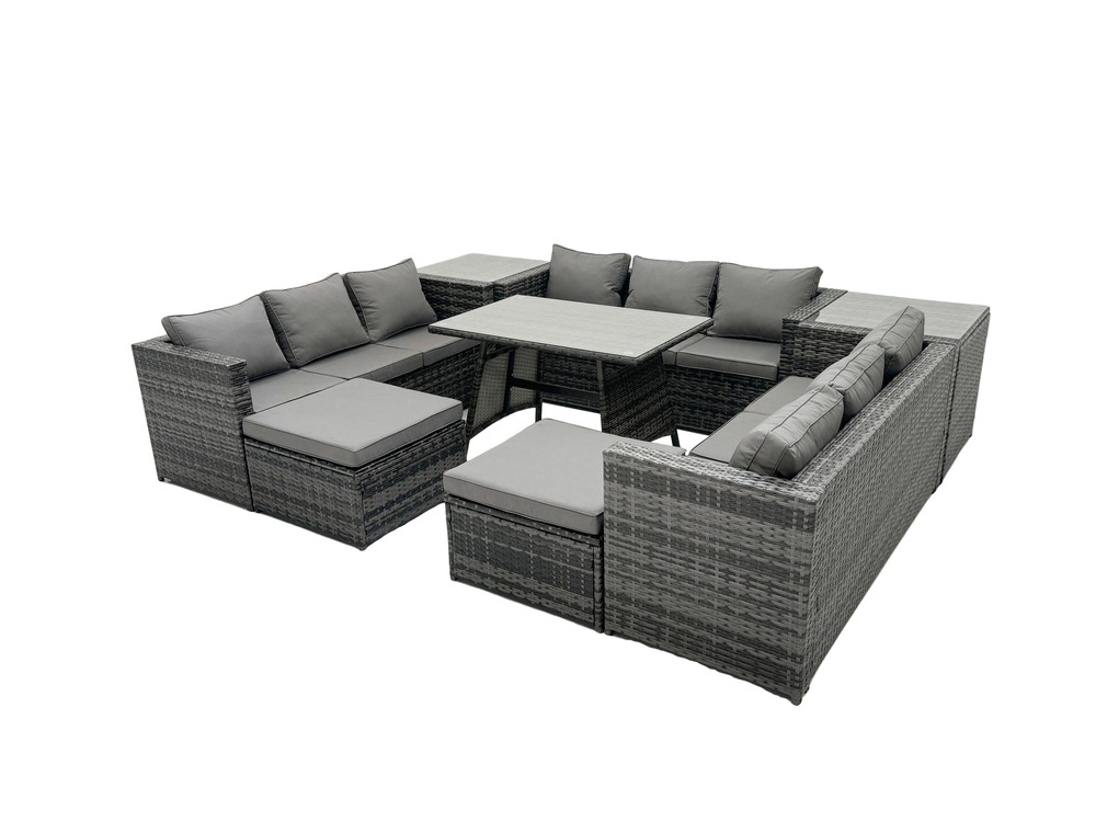 11 places ensembles de salons de jardin avec table à manger 2 tables d'appoint 2 grand tabourets gris foncé mixte