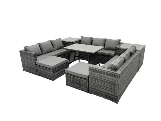 11 places ensembles de salons de jardin avec table à manger 2 tables d'appoint 2 grand tabourets gris foncé mixte