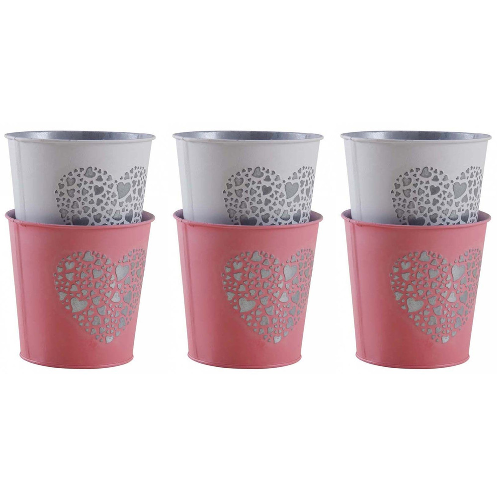 Cache-pot en métal laqué coeur embossé lot de 6