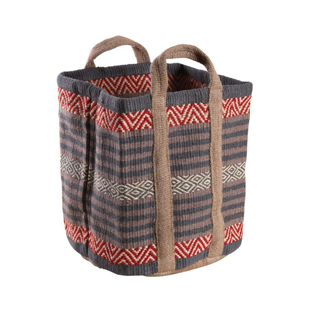 Corbeille en toile de jute épaisse afriqua taupe et rouge