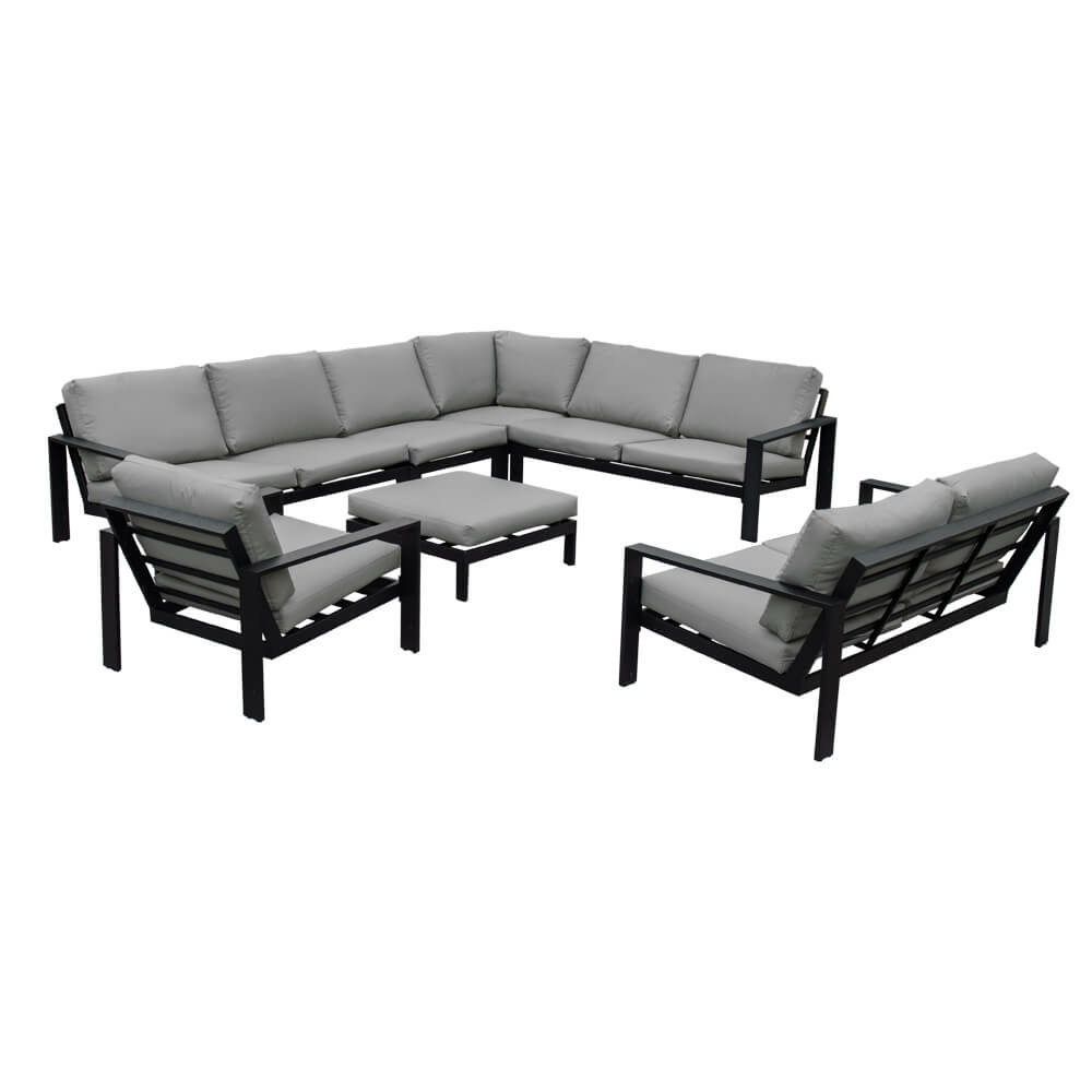 Home deluxe - ensemble de meubles de jardin - rio - noir, taille : xxl - comprenant 1x : tabouret, fauteuil, canapé, canapé en l -