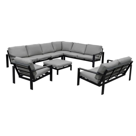 Home deluxe - ensemble de meubles de jardin - rio - noir, taille : xxl - comprenant 1x : tabouret, fauteuil, canapé, canapé en l -