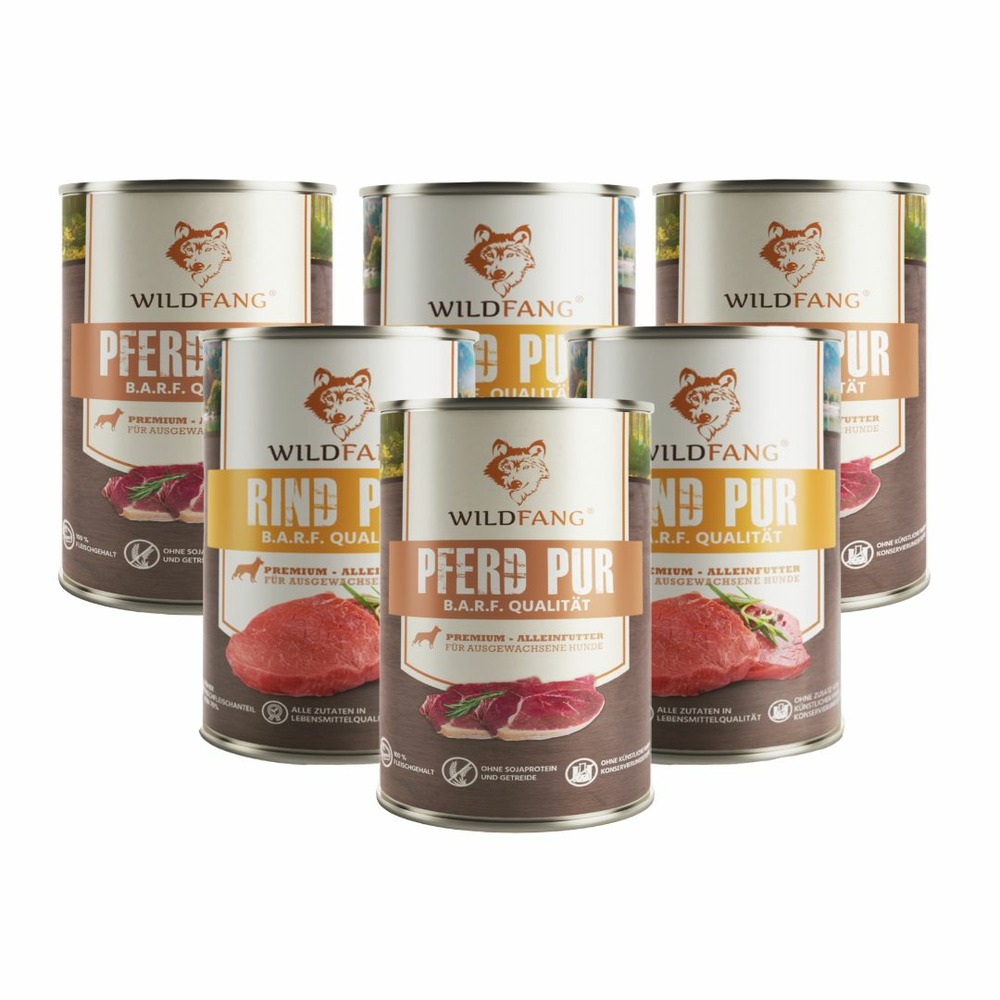 Wildfang premium wet food mix 6 x 800 g - nourriture humide b.a.r.f. Sans céréales