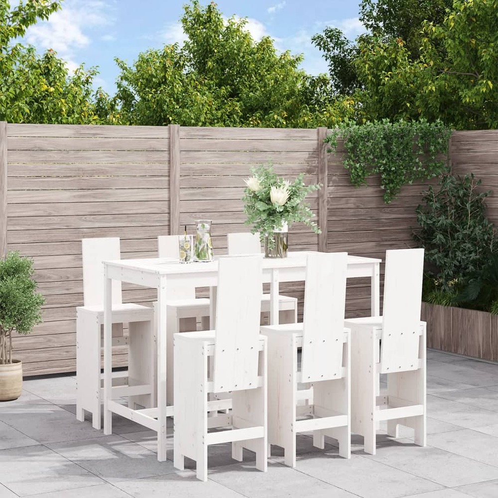 Ensemble de bar de jardin 7 pcs blanc bois de pin massif