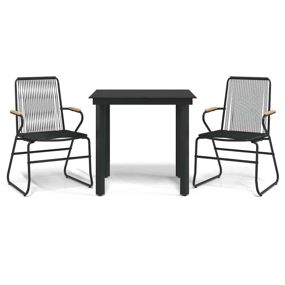 Ensemble à manger de jardin 3 pcs noir rotin pvc