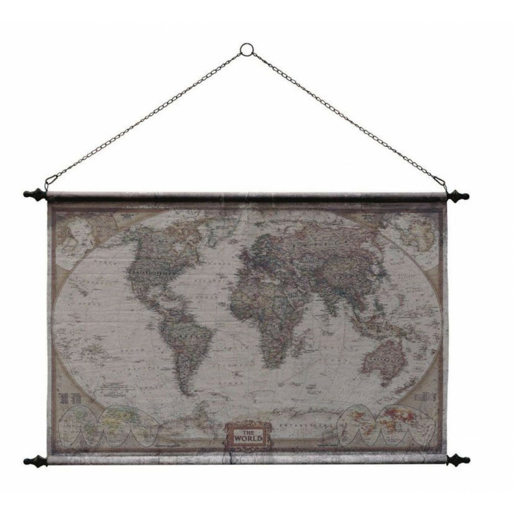 Toile mappemonde coton multicolore - basique interior's