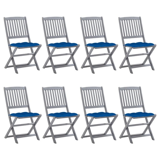 Chaises pliables d'extérieur lot de 8 et coussins bois d'acacia