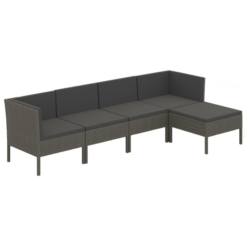Salon de jardin 5 pcs avec coussins résine tressée gris