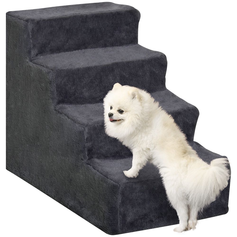 Escalier pour chien en velours animaux âgés 4 marches amovibles 60x35x44cm gris foncé