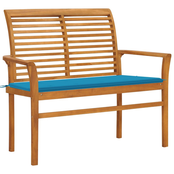 Banc de jardin avec coussin bleu 112 cm bois de teck massif
