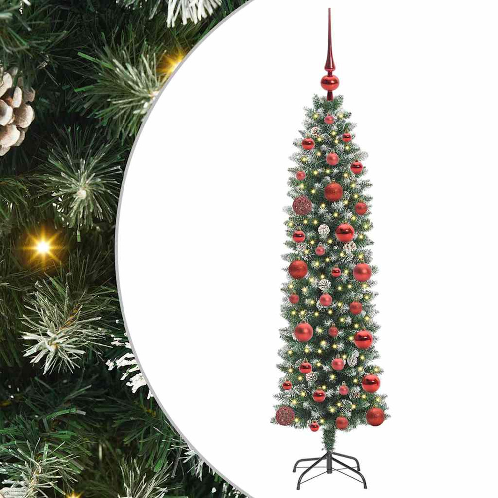 Arbre de noël artificiel slim avec 150 led vert et blanc 120 cm
