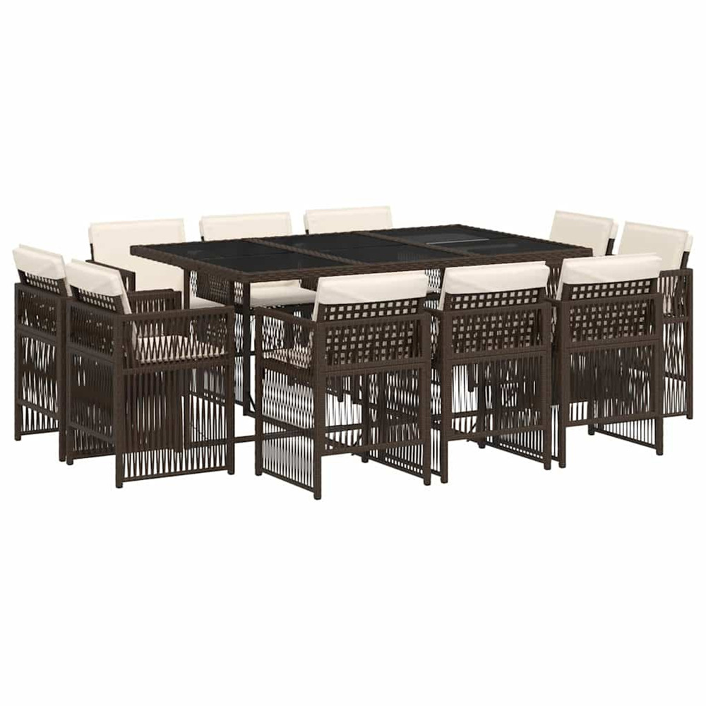 Ensemble à manger de jardin et coussins 11 pcs marron rotin