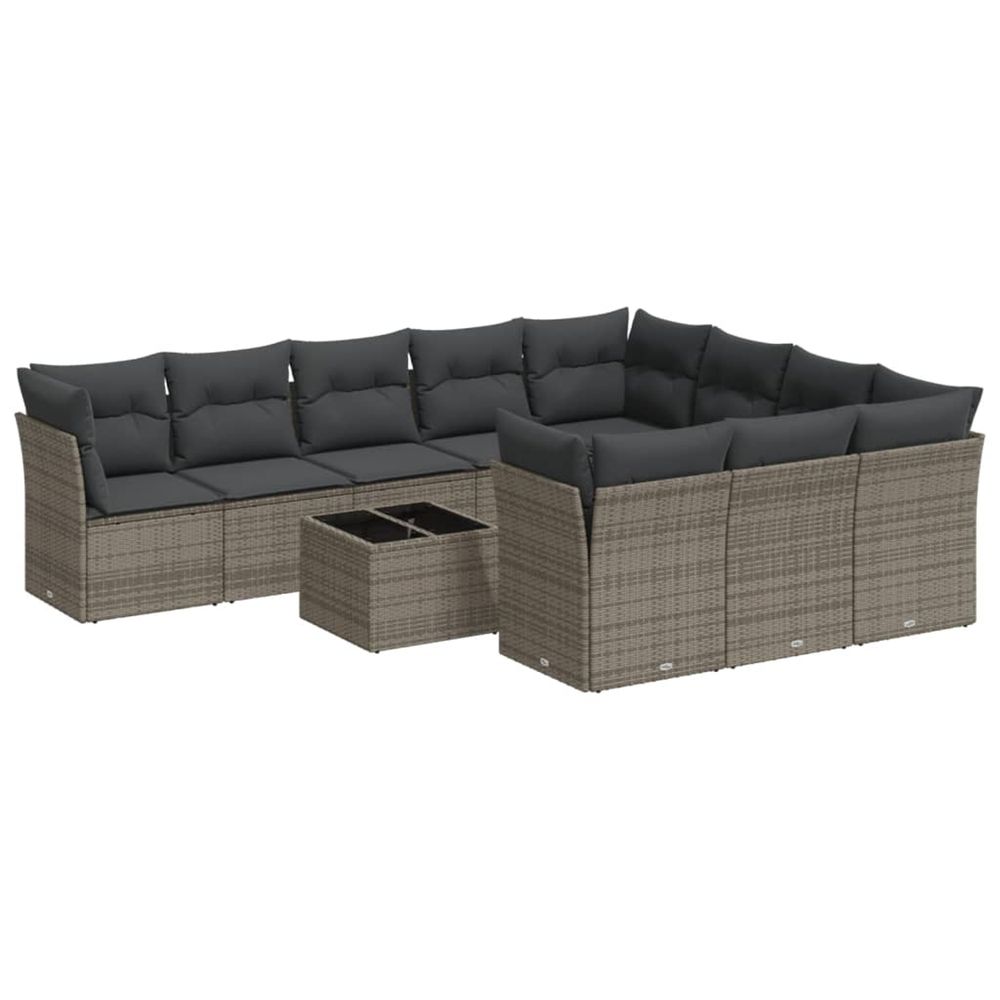 Salon de jardin 11 pcs avec coussins gris résine tressée