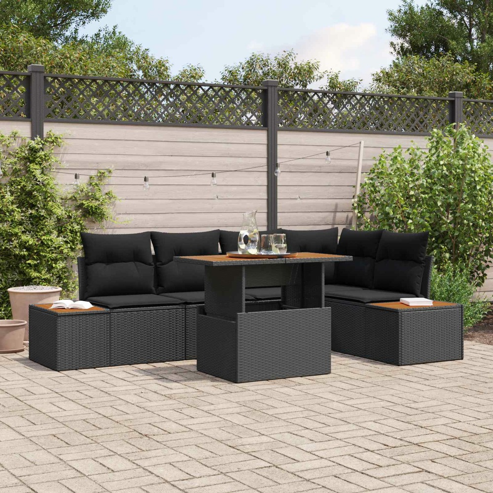 Ensemble de canapé de jardin 6 pcs noir poly rotin