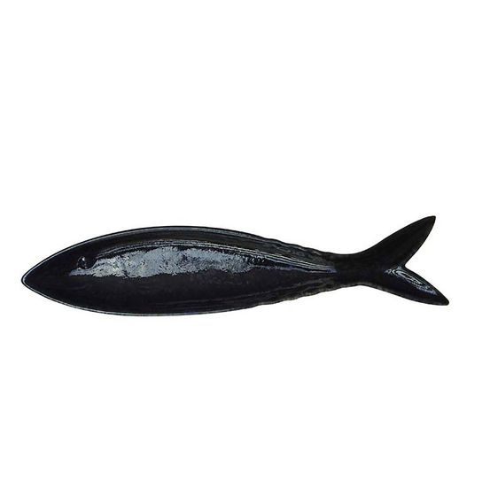 Petit plat poisson bleu nuit céramique vernie 7x30cm
