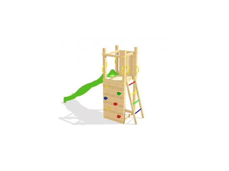 Aire de jeux en bois zebulon - mur d'escalade + toboggan + echelle d'accès