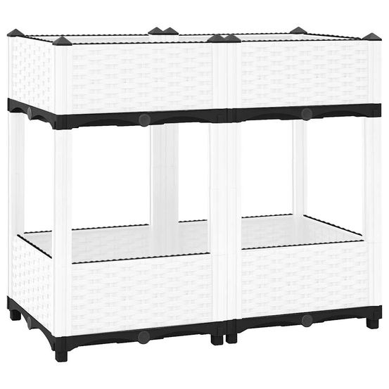 Jardinière haute aspect rotin 80x40cm polypropylène blanc pour balcon