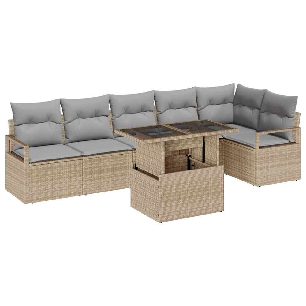 Ensemble de canapé de jardin 7 pc beige polyrotin