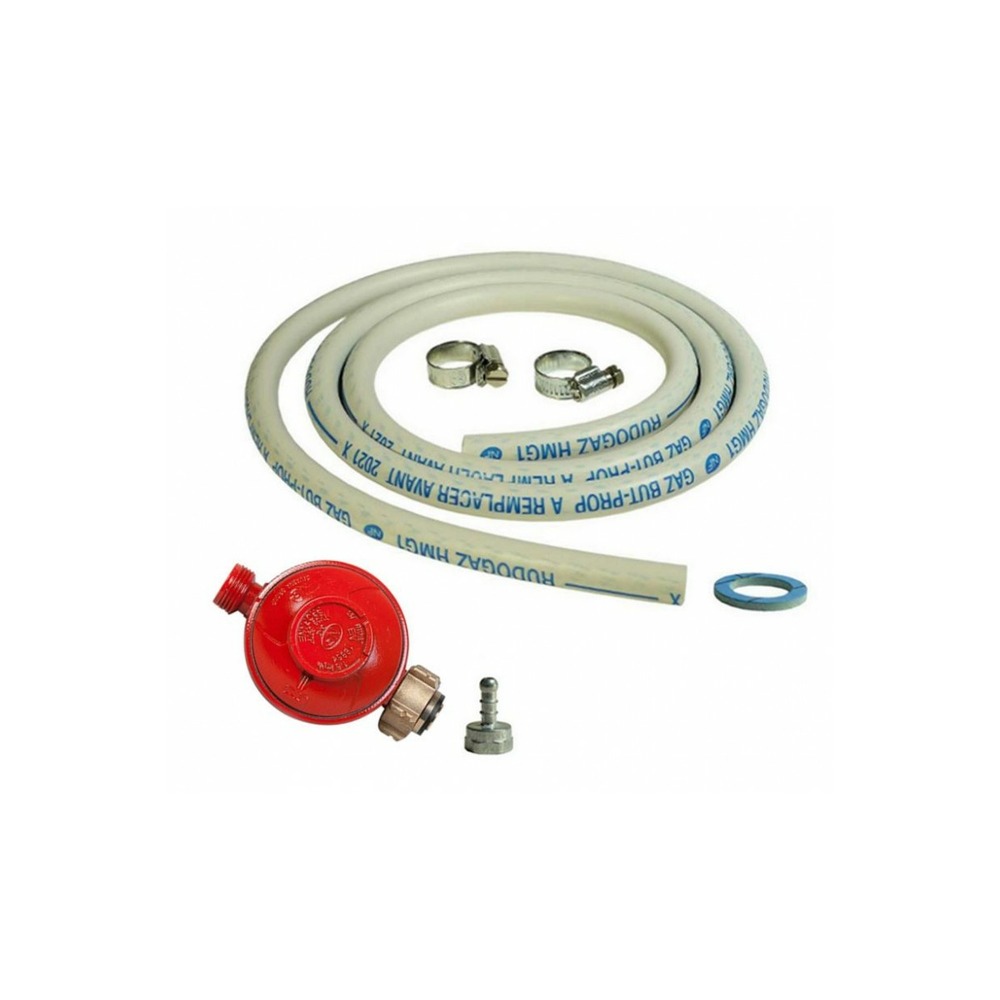Kit connexion gaz complet pour appareils à gaz détendeur + tuyau 1.50m + tétine