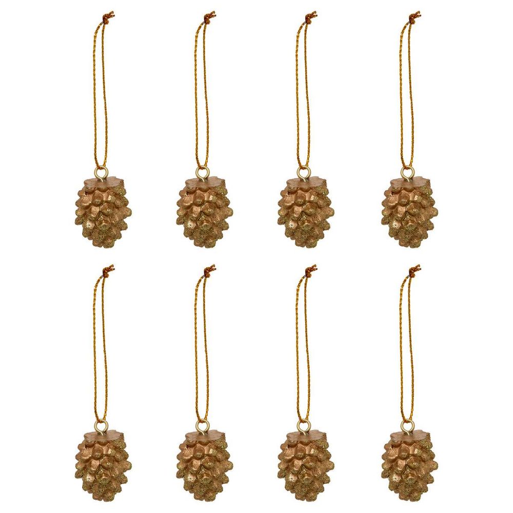 Lot de 8 suspensions de sapin pomme de pin en résine dorée 3 cm