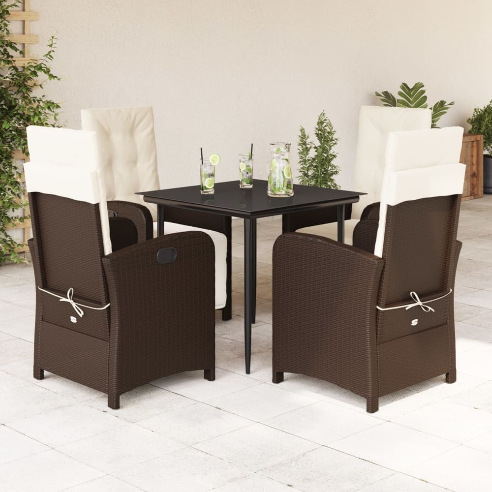 Ensemble à manger de jardin 5 pcs et coussins marron poly rotin