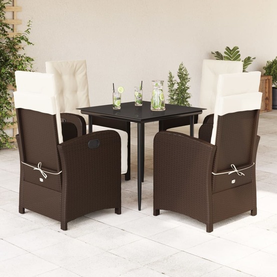 Ensemble à manger de jardin 5 pcs et coussins marron poly rotin