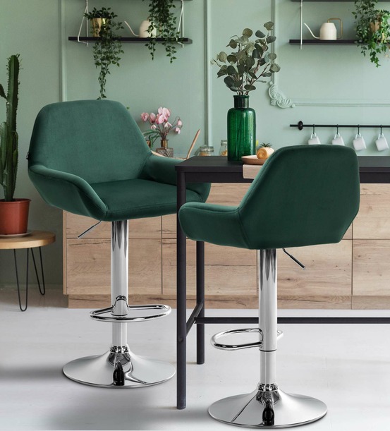 Lot de 2 tabourets de bar braga velours chrome