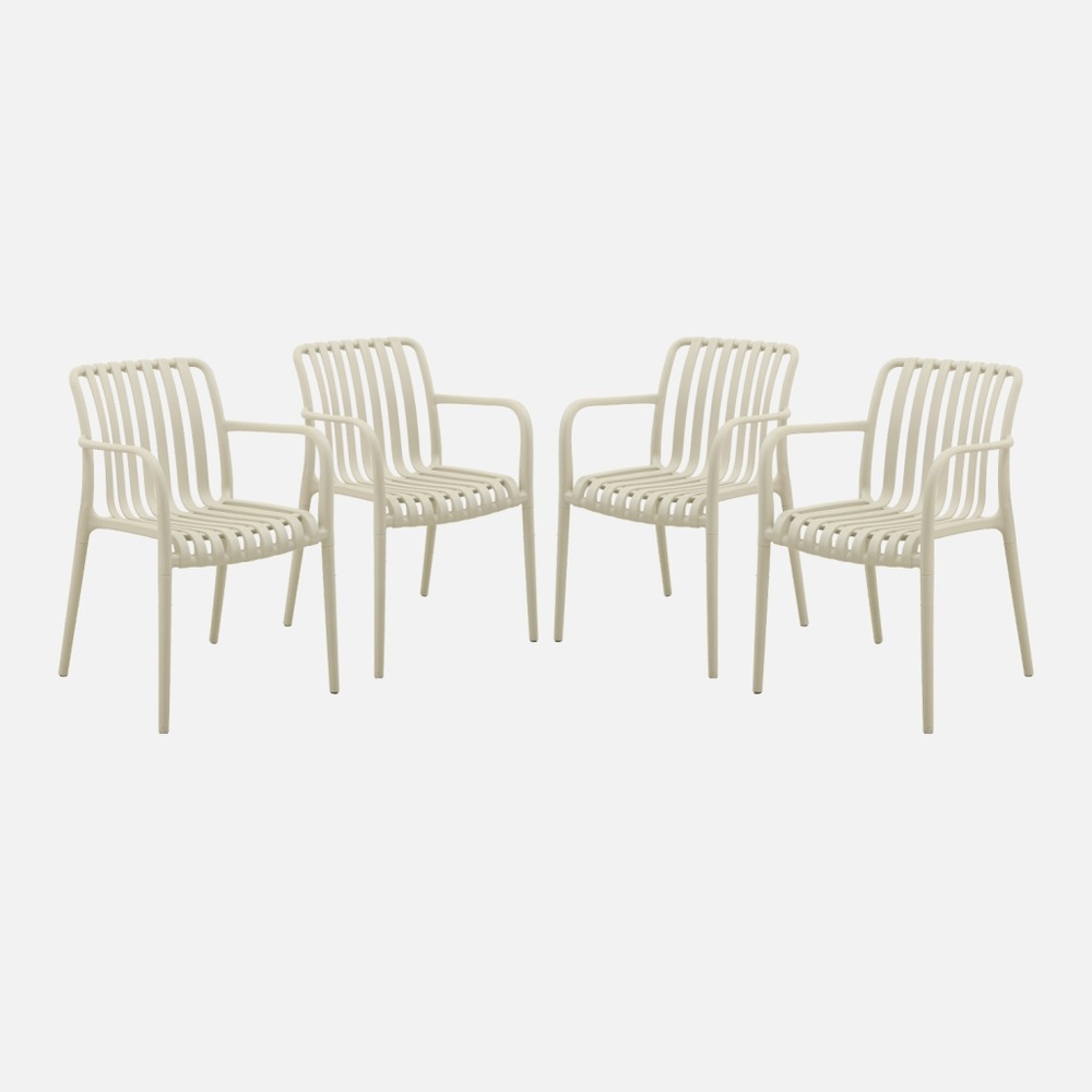 Lot de 4 fauteuils de jardin en plastique, empilables, design linéaire