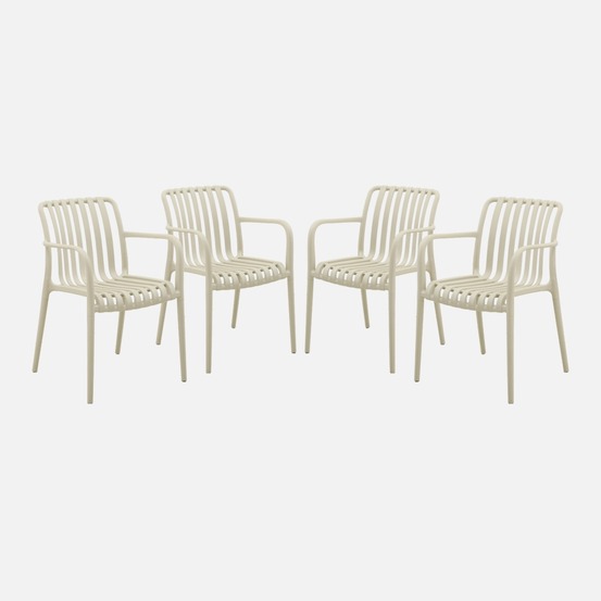 Lot de 4 fauteuils de jardin en plastique, empilables, design linéaire