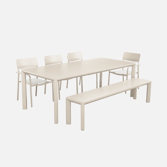 Table de jardin 1 banc et 4 fauteuils aluminium et textilène 220 x 100 x 75 cm