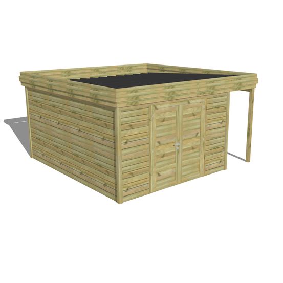 Abri de jardin bois pin traité autoclave 27mm - 4,44x4,34m / 19m2 - bac acier - abri français