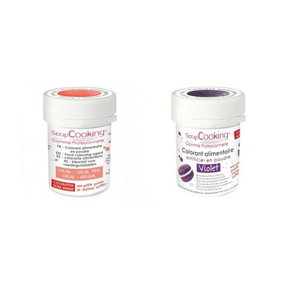 2 colorants alimentaires en poudre - corail-violet