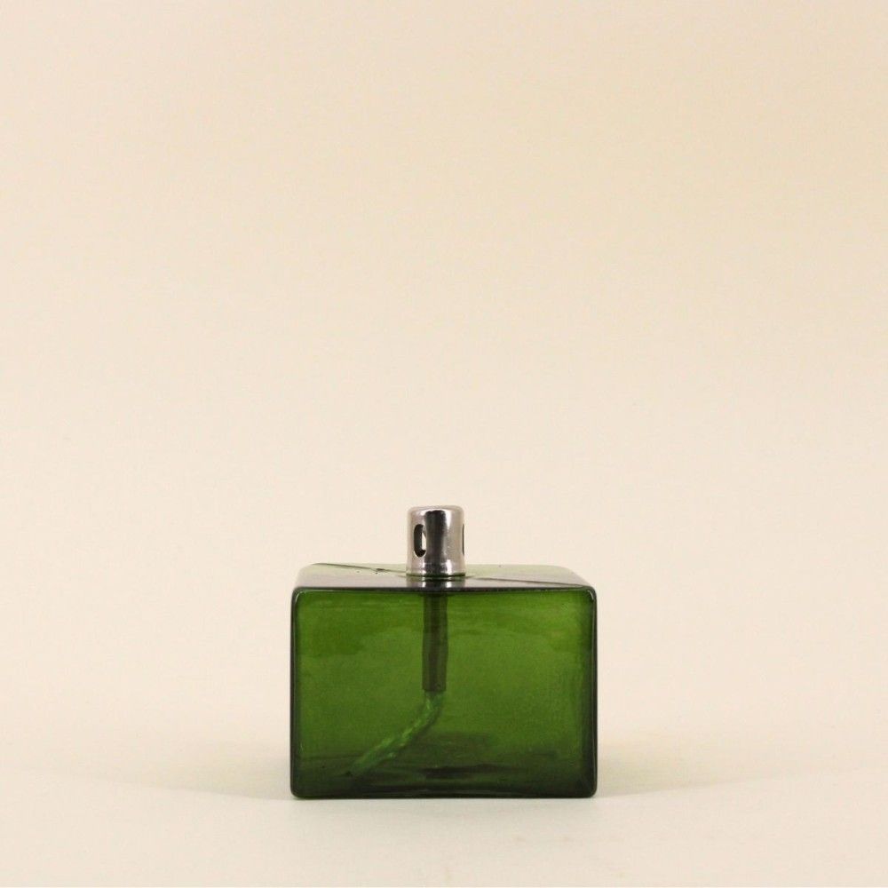 Lampe à huile cube en verre soufflé vert 7cm