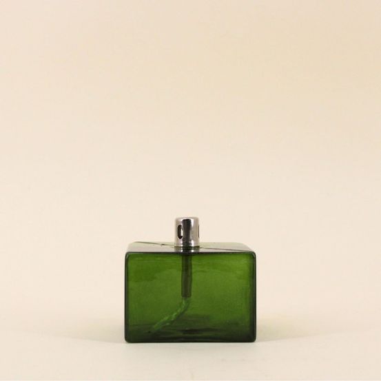 Lampe à huile cube en verre soufflé vert 7cm