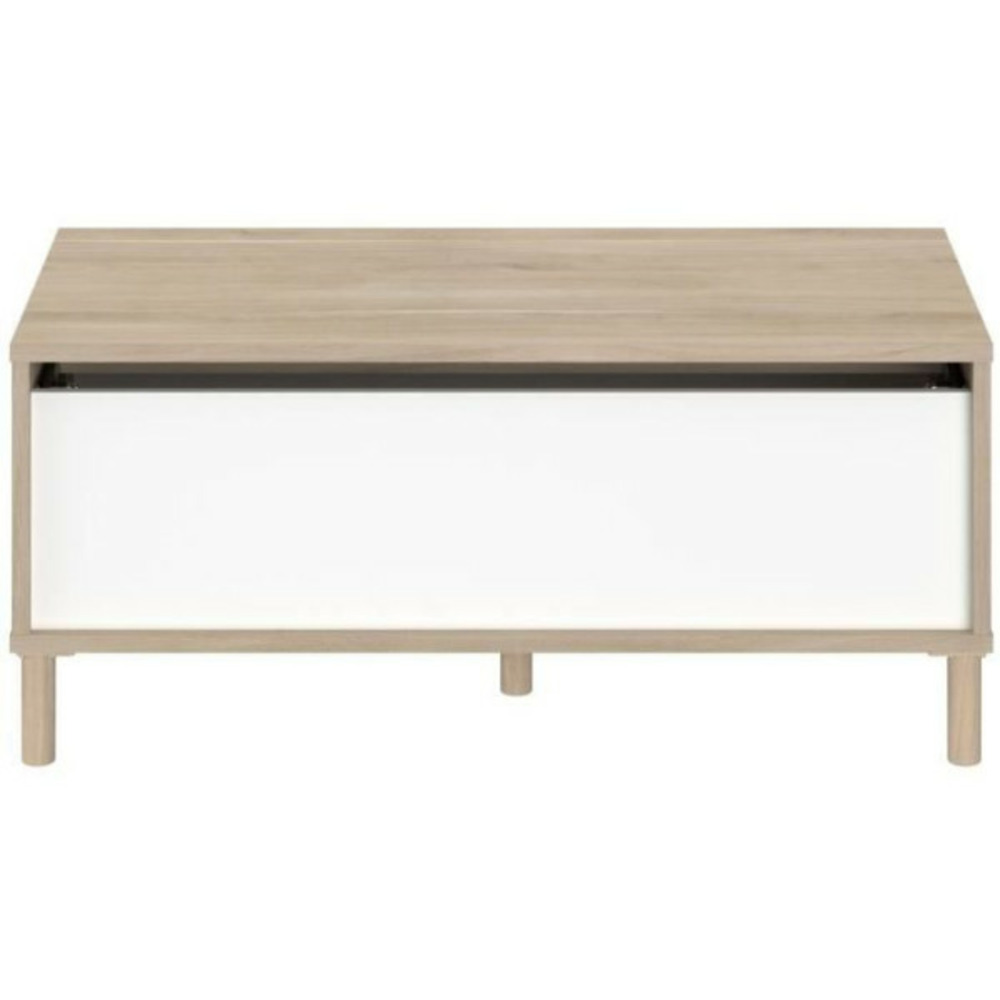 Table basse relevable morphos - l 100 x p 50 x h 43,6 cm - rectangulaire - décor blanc / chene -