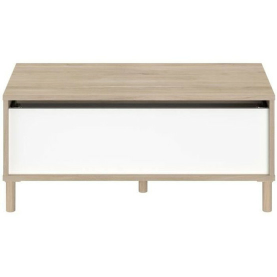 Table basse relevable morphos - l 100 x p 50 x h 43,6 cm - rectangulaire - décor blanc / chene -